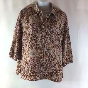 Alia Women's Brown Animal Print and Floral 3/4 Sleeve Blouse Size 10P